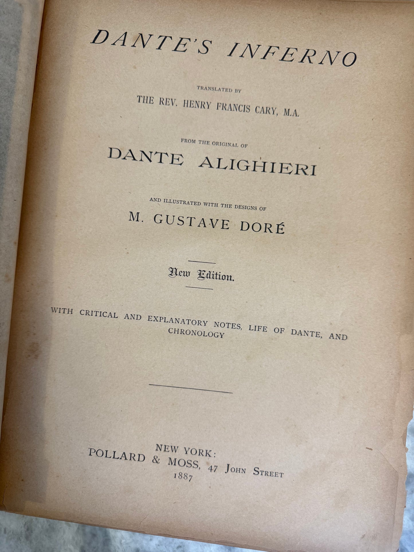 Rare collectible- Dante’s Inferno, translated by Rev. Henry Francis Cary from the original of Dante Alighieri, illustrated with the designs of Gustave Doré