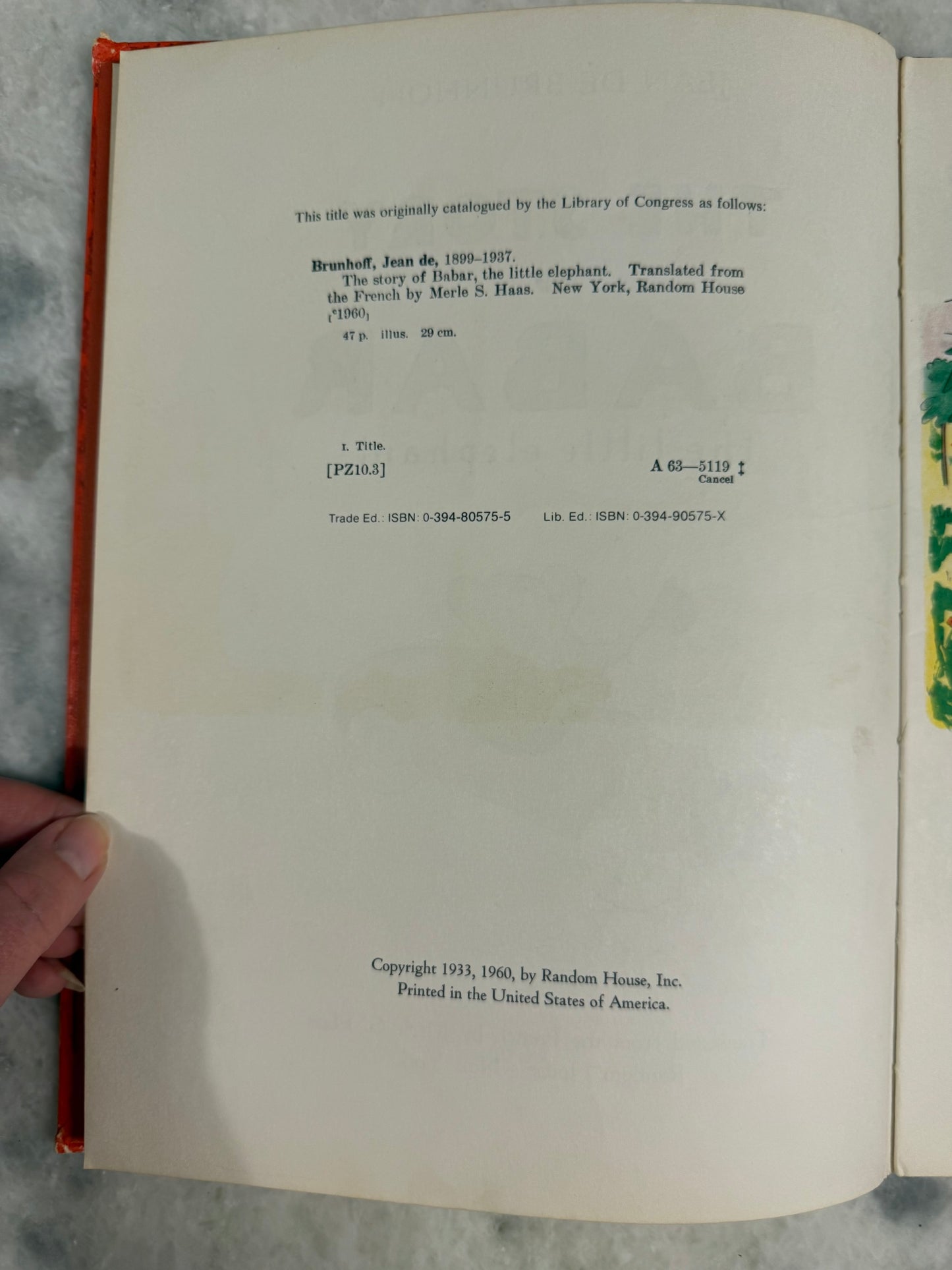 The Story of Babar: The Little Elephant” by Jean de Brunhoff (1960)