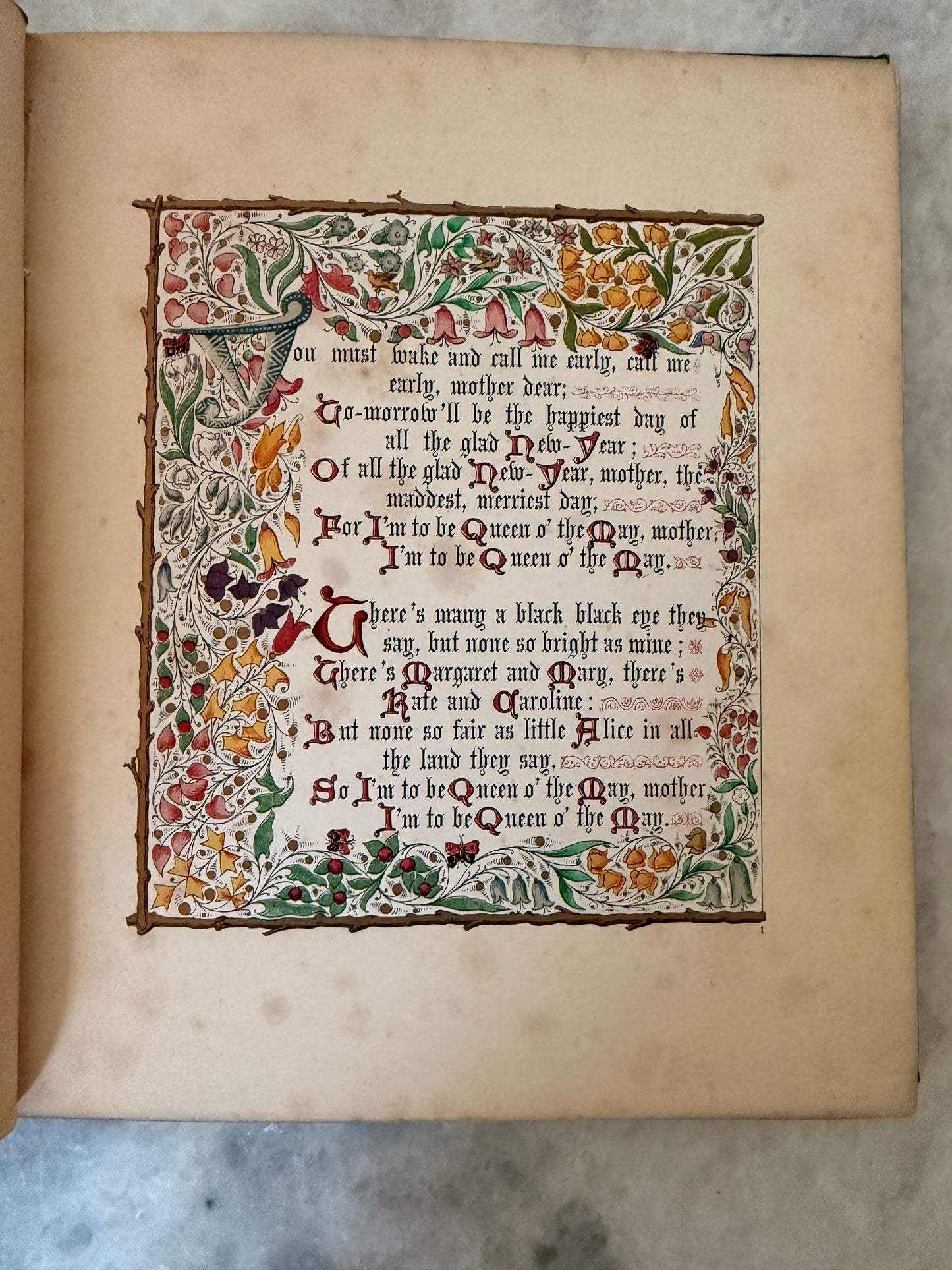 Antique collectible- Tennyson’s The May Queen. In Illuminated Borders designed by L. Summerbell. London: Frederick Warne & Co.; New York: Scribner, Welford & Armstrong, c.1870