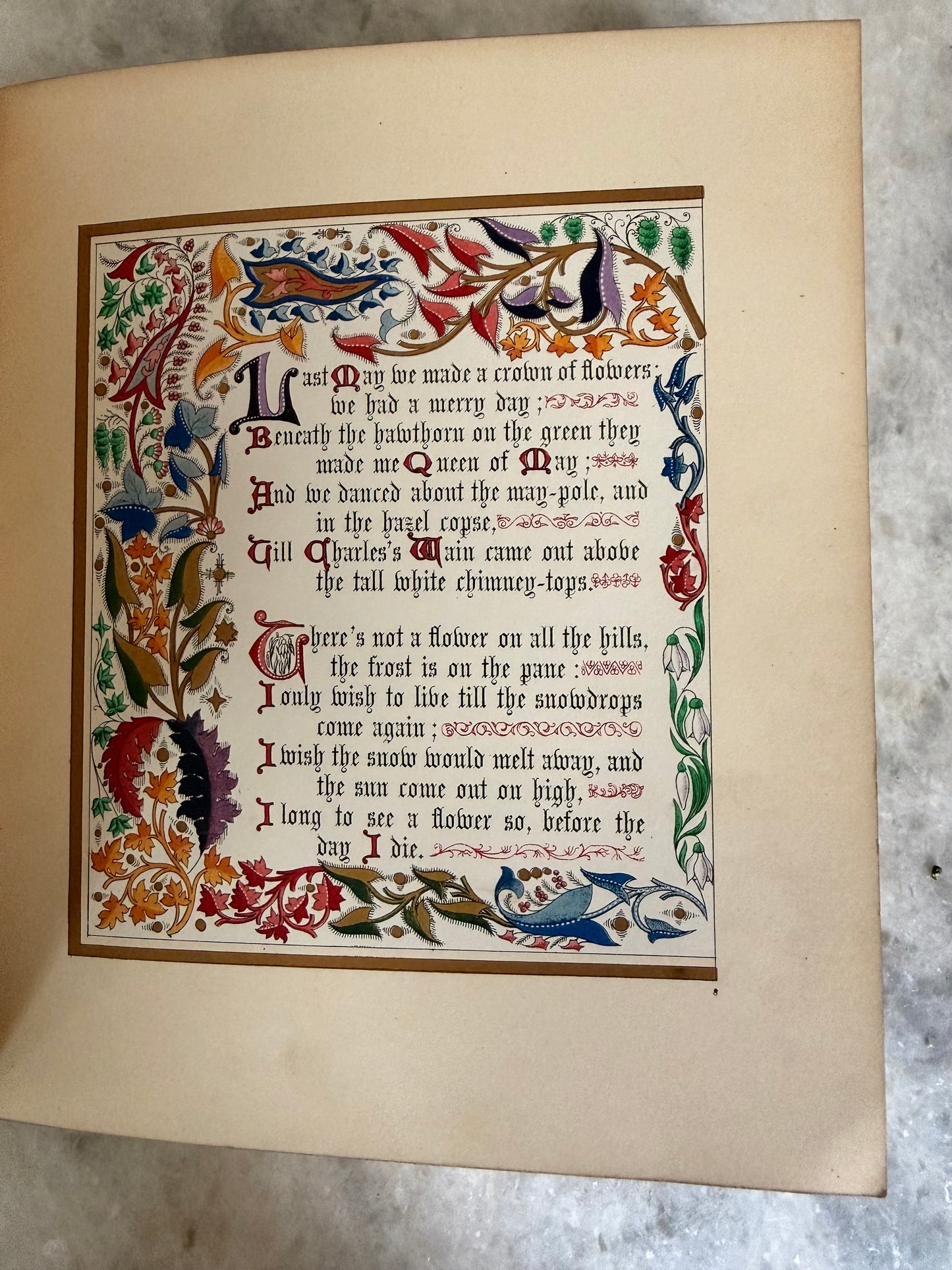 Antique collectible- Tennyson’s The May Queen. In Illuminated Borders designed by L. Summerbell. London: Frederick Warne & Co.; New York: Scribner, Welford & Armstrong, c.1870